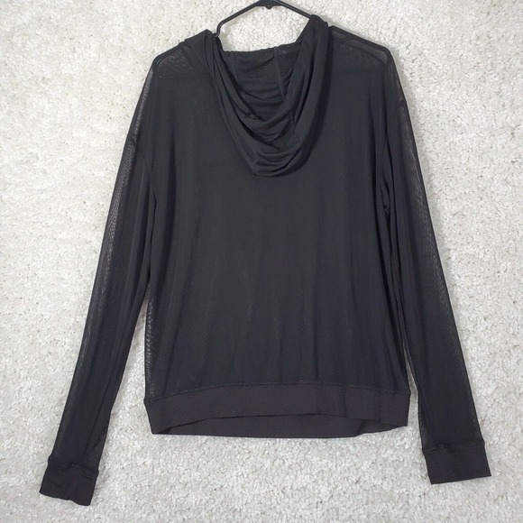 Ivy Park Womens Sheer Mesh Hoodie Medium Black Logo Top Streetwear Layering - Picture 7 of 11